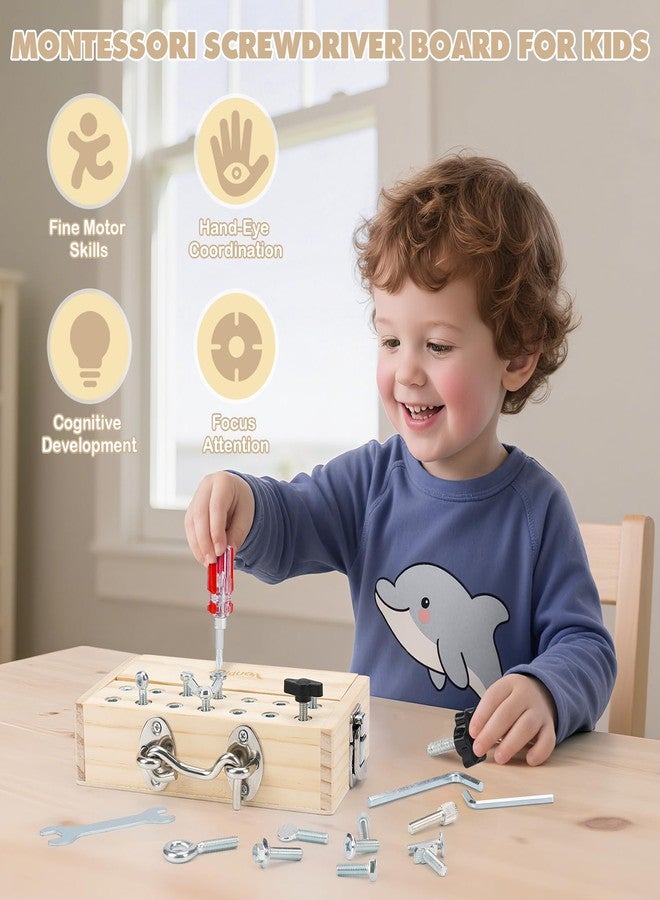 Vanplay Busy Board Toys for 3 4 5 Year Olds Boy Birthday Gifts, Montessori Toys for 3 Year Old, Screwdriver Board Set with Lock and Key - Wooden Kid Tool Set Educational Learning Toys for Kids 3-6 - Image 3